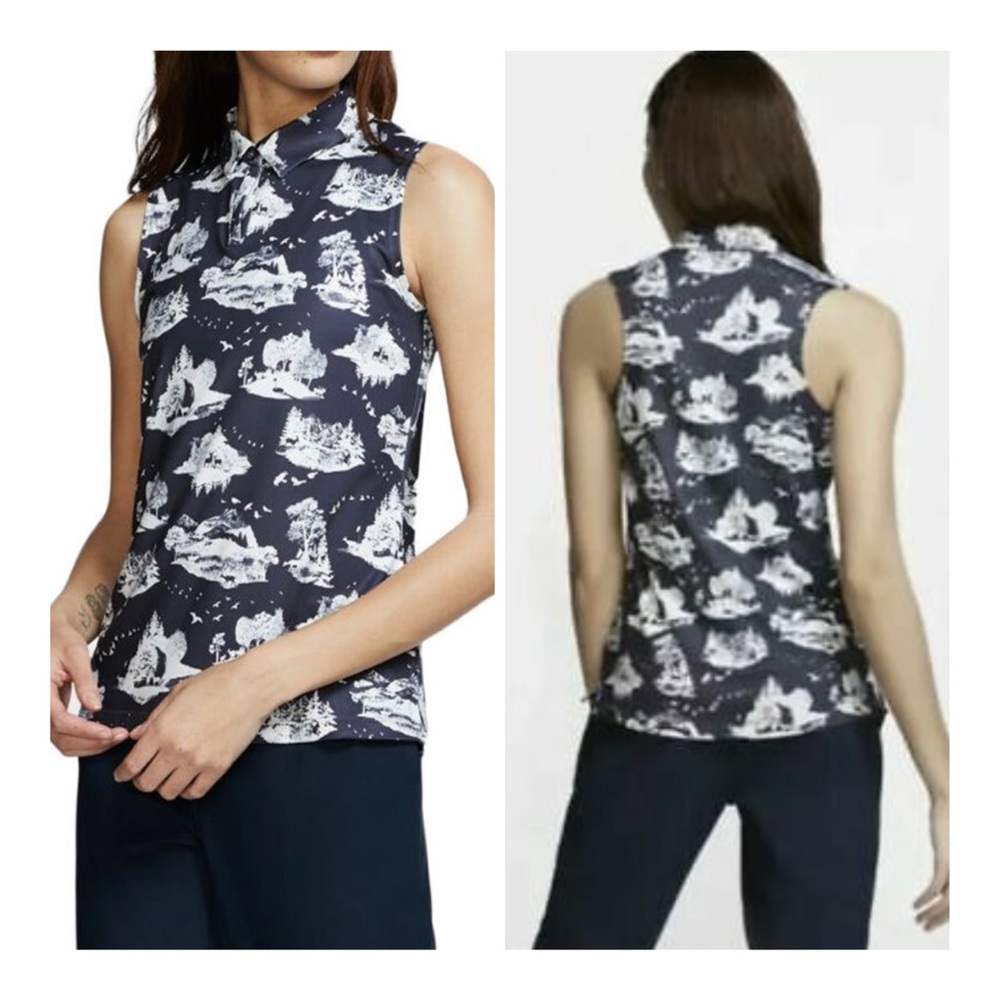 Nike Dry Golf Printed Polo Women’s Grey White Sleeveless Top Size Small NWT